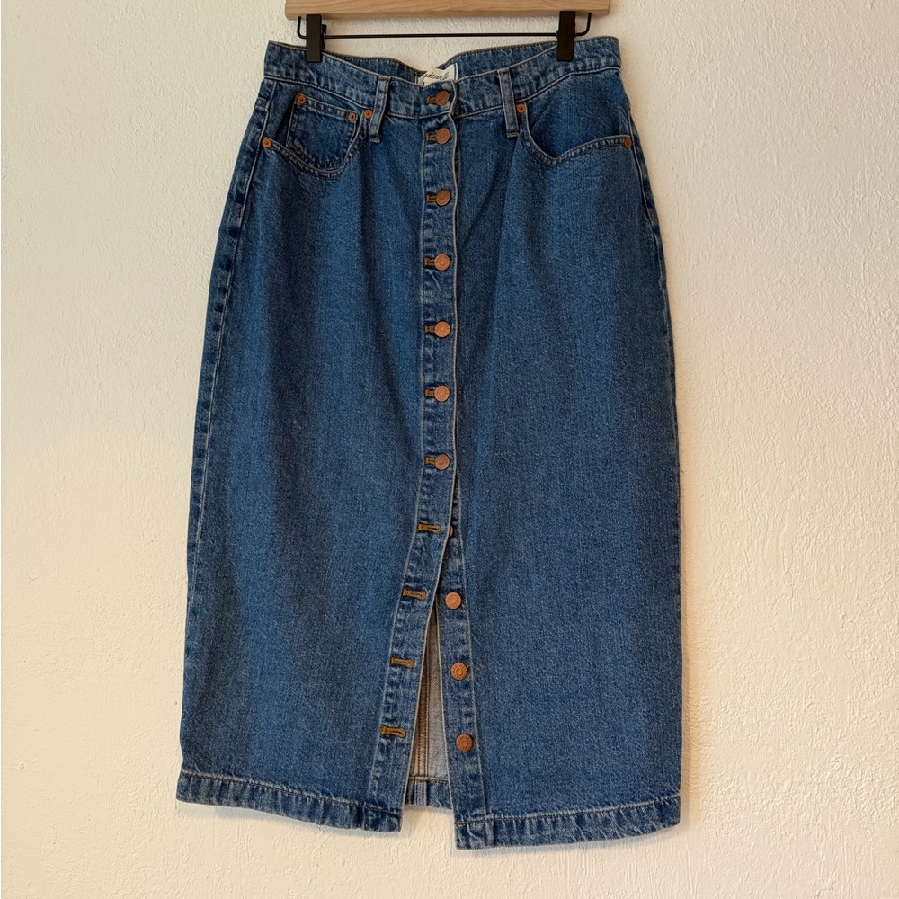 Denim Button-Down Midi Skirt